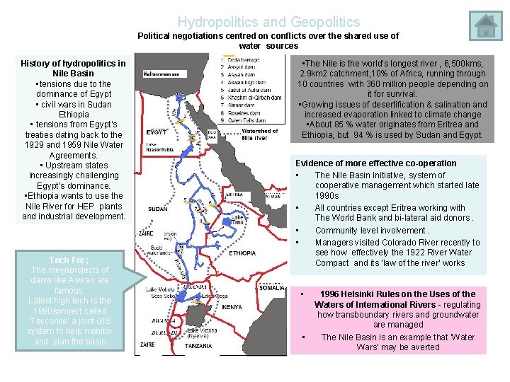 Hydropolitics and Geopolitics Political negotiations centred on conflicts over the shared use of water