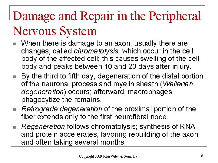 Damage and Repair in the Peripheral Nervous System n n When there is damage