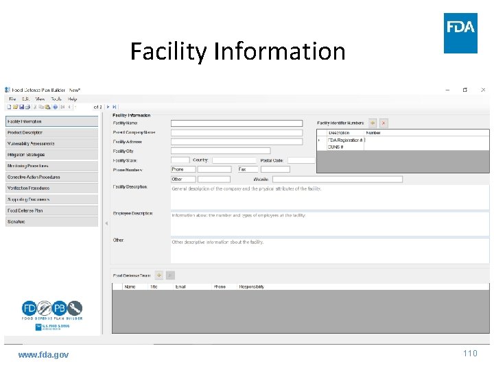 Facility Information www. fda. gov 110 Facility Information www. fda. gov 110