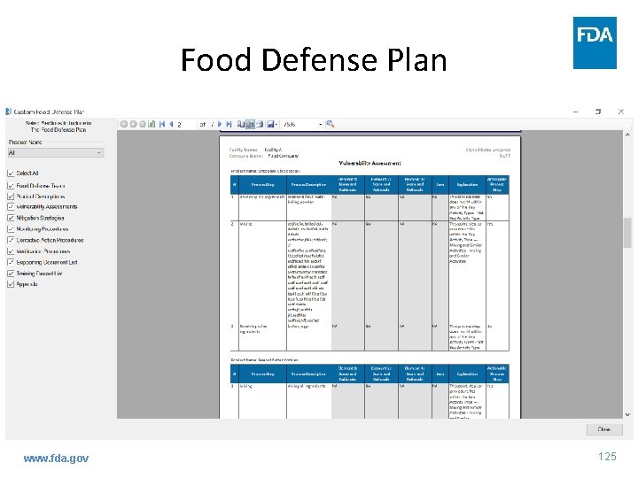 Food Defense Plan www. fda. gov 125 Food Defense Plan www. fda. gov 125