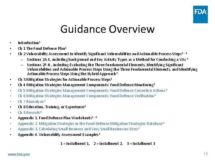Guidance Overview • • • • Introduction 1 Ch 1 The Food Defense Plan Guidance Overview • • • • Introduction 1 Ch 1 The Food Defense Plan