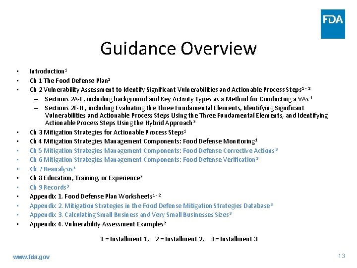 Guidance Overview • • • • Introduction 1 Ch 1 The Food Defense Plan