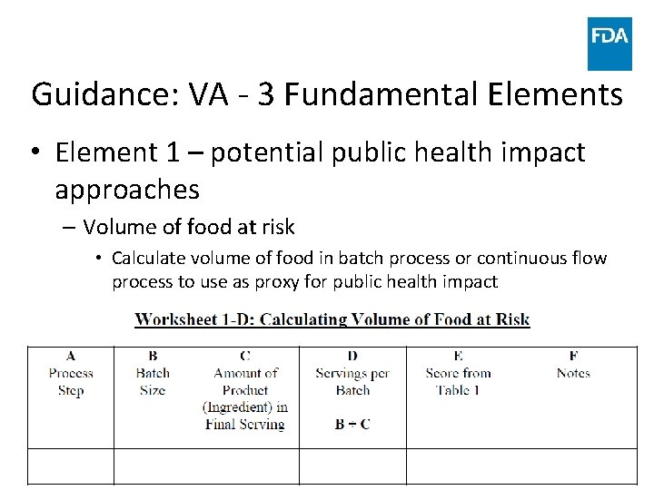 Guidance: VA - 3 Fundamental Elements • Element 1 – potential public health impact Guidance: VA - 3 Fundamental Elements • Element 1 – potential public health impact