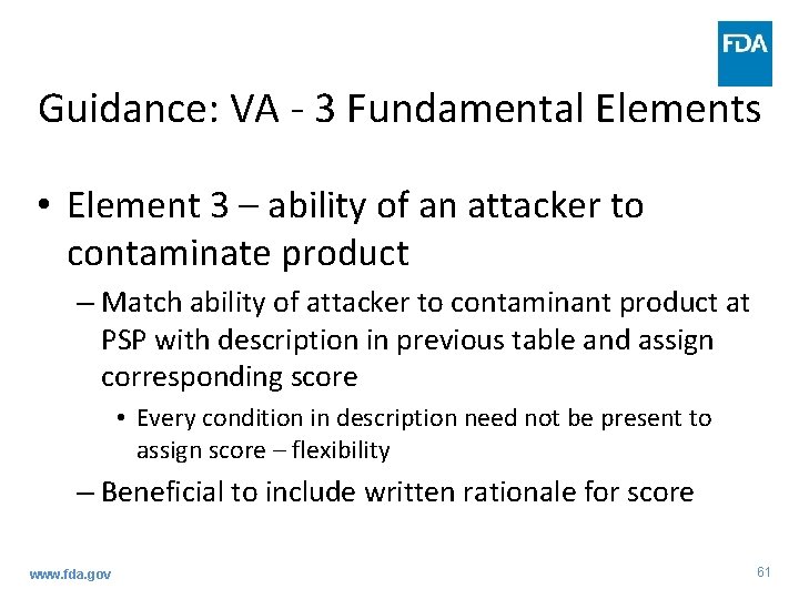 Guidance: VA - 3 Fundamental Elements • Element 3 – ability of an attacker