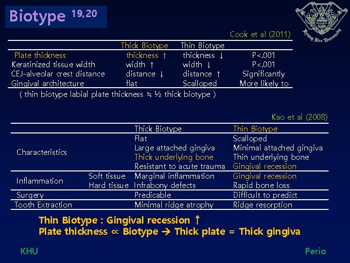 Biotype 19, 20 Cook et al (2011) Thick Biotype Thin Biotype Plate thickness ↑