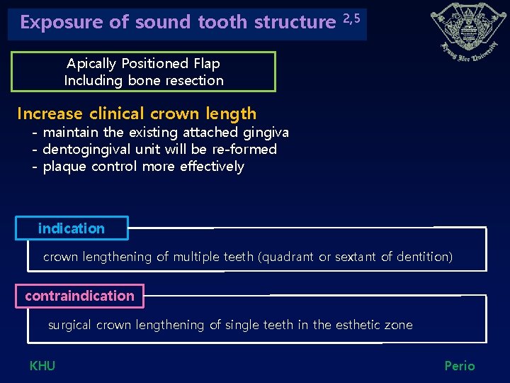 Exposure of sound tooth structure 2, 5 Apically Positioned Flap Including bone resection Increase