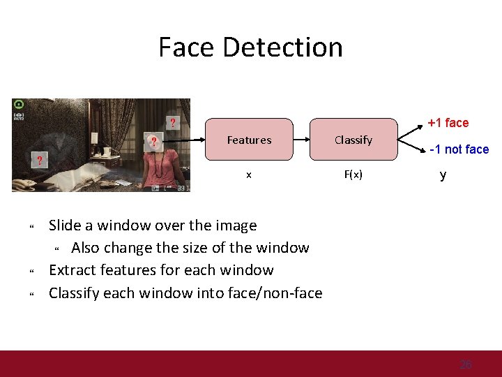 Face Detection +1 face ? ? ? Features Classify x F(x) -1 not face