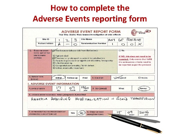 How to complete the Adverse Events reporting form 