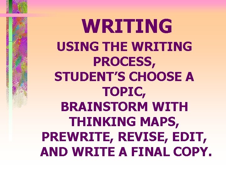 WRITING USING THE WRITING PROCESS, STUDENT’S CHOOSE A TOPIC, BRAINSTORM WITH THINKING MAPS, PREWRITE,