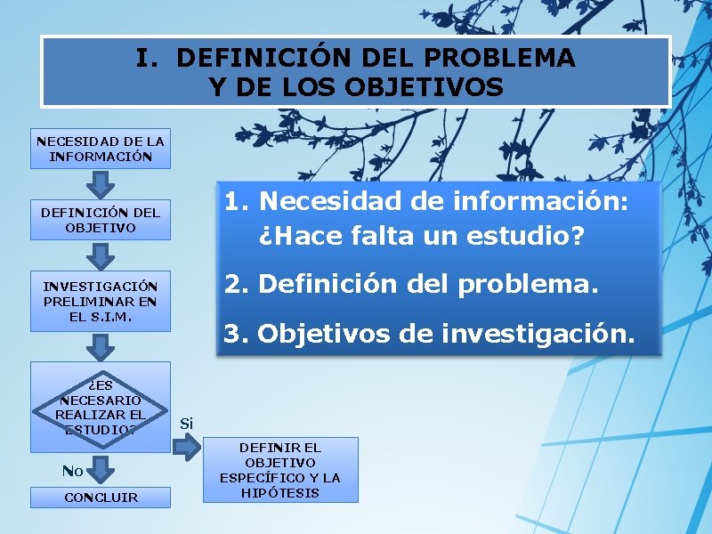 I. DEFINICIÓN DEL PROBLEMA Y DE LOS OBJETIVOS NECESIDAD DE LA INFORMACIÓN 1. Necesidad