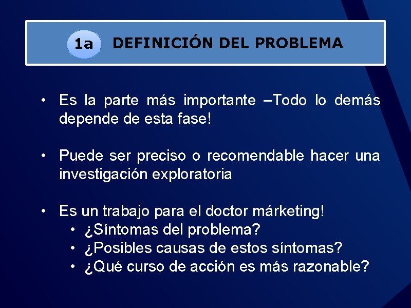 1 a DEFINICIÓN DEL PROBLEMA • Es la parte más importante –Todo lo demás