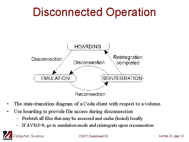 Disconnected Operation • The state-transition diagram of a Coda client with respect to a