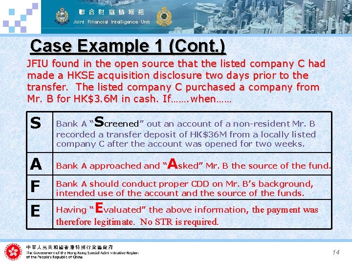 聯 合 財 富 情 報 組 Joint Financial Intelligence Unit Case Example 1