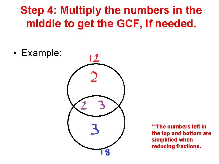 Step 4: Multiply the numbers in the middle to get the GCF, if needed.
