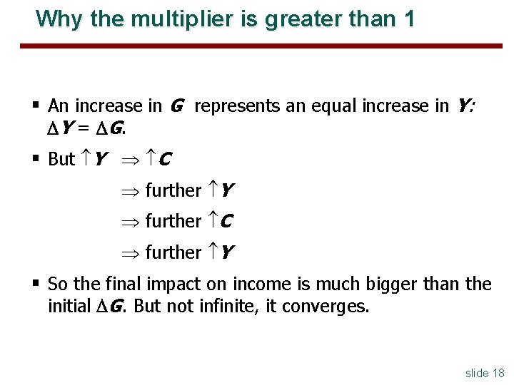 Why the multiplier is greater than 1 § An increase in G represents an