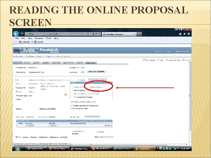 READING THE ONLINE PROPOSAL SCREEN 