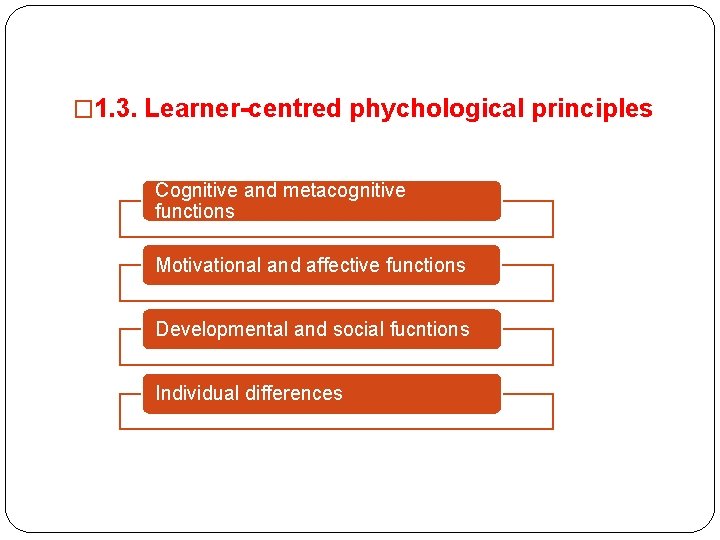 � 1. 3. Learner-centred phychological principles Cognitive and metacognitive functions Motivational and affective functions