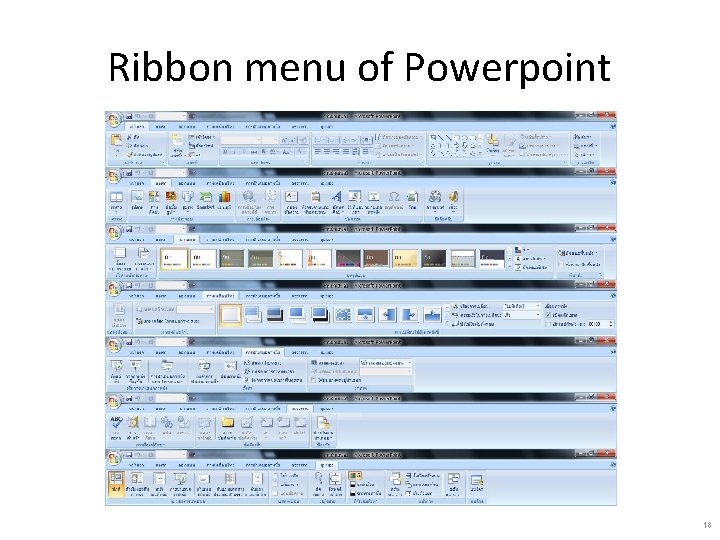 Ribbon menu of Powerpoint 18 