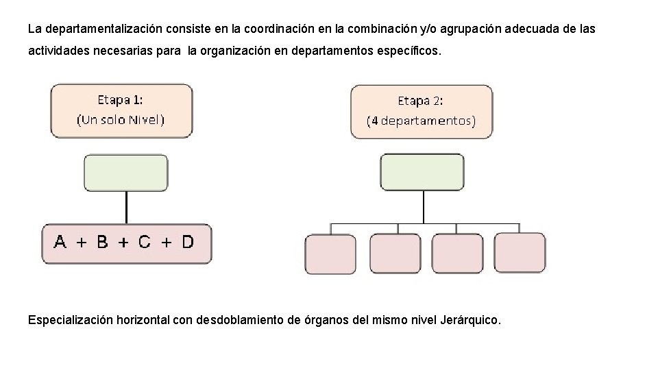 La departamentalización consiste en la coordinación en la combinación y/o agrupación adecuada de las