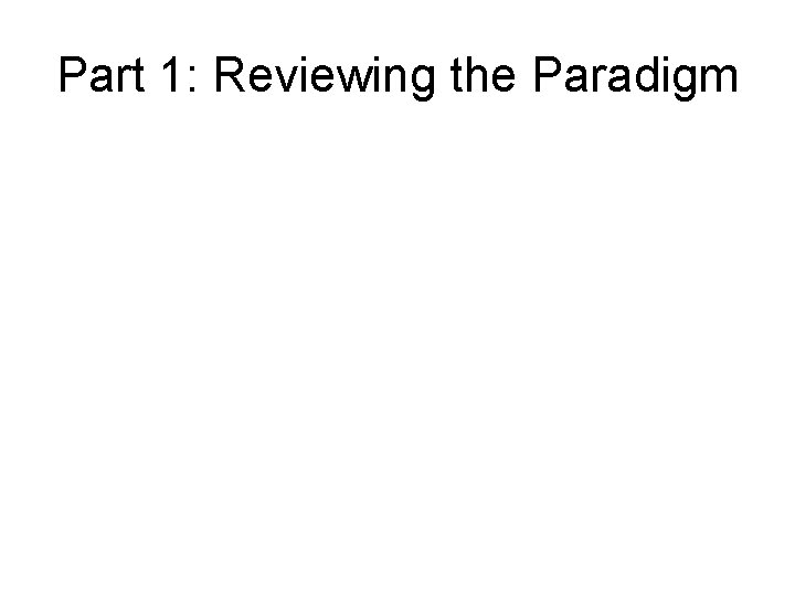 Part 1: Reviewing the Paradigm 