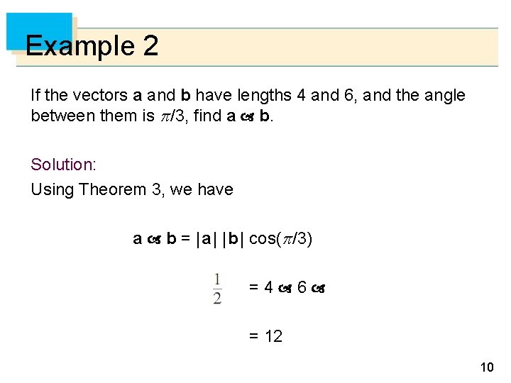 Example 2 If the vectors a and b have lengths 4 and 6, and