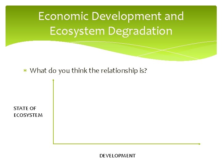 Economic Development and Ecosystem Degradation What do you think the relationship is? STATE OF