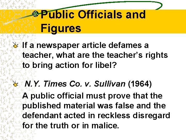 Public Officials and Figures If a newspaper article defames a teacher, what are the