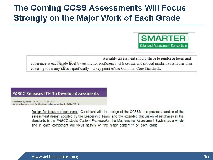 The Coming CCSS Assessments Will Focus Strongly on the Major Work of Each Grade