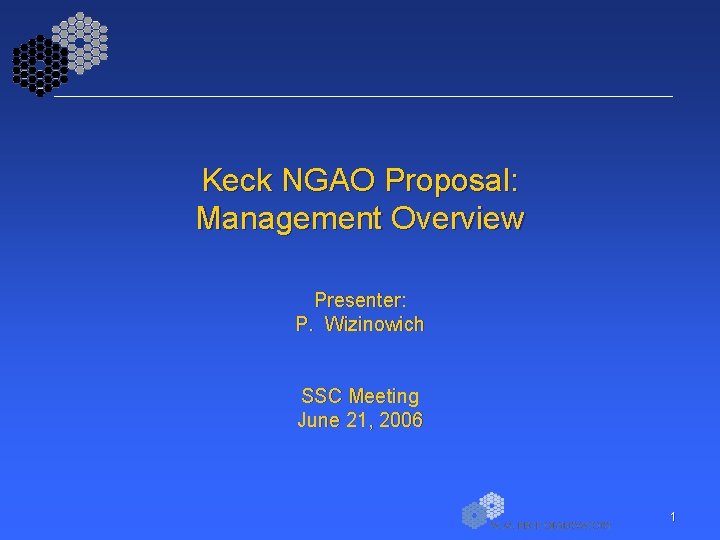 Keck NGAO Proposal: Management Overview Presenter: P. Wizinowich SSC Meeting June 21, 2006 1