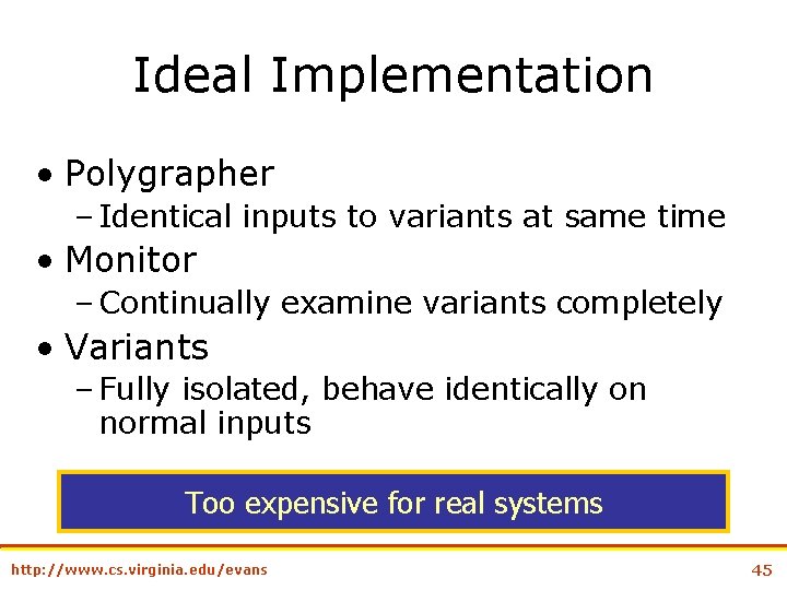 Ideal Implementation • Polygrapher – Identical inputs to variants at same time • Monitor