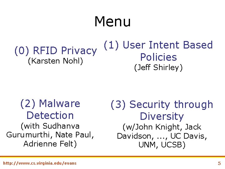 Menu (1) User Intent Based (0) RFID Privacy Policies (Karsten Nohl) (Jeff Shirley) (2)