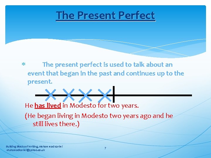 The Present Perfect The present perfect is used to talk about an event that