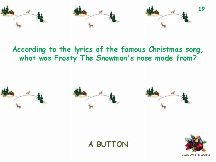 19 According to the lyrics of the famous Christmas song, what was Frosty The