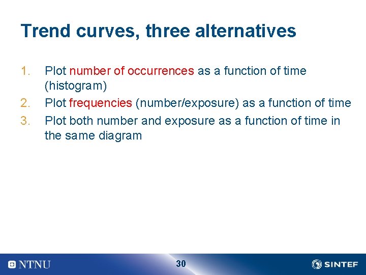 Trend curves, three alternatives 1. 2. 3. Plot number of occurrences as a function