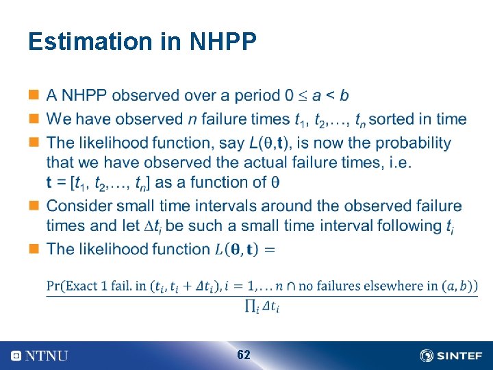 Estimation in NHPP n 62 