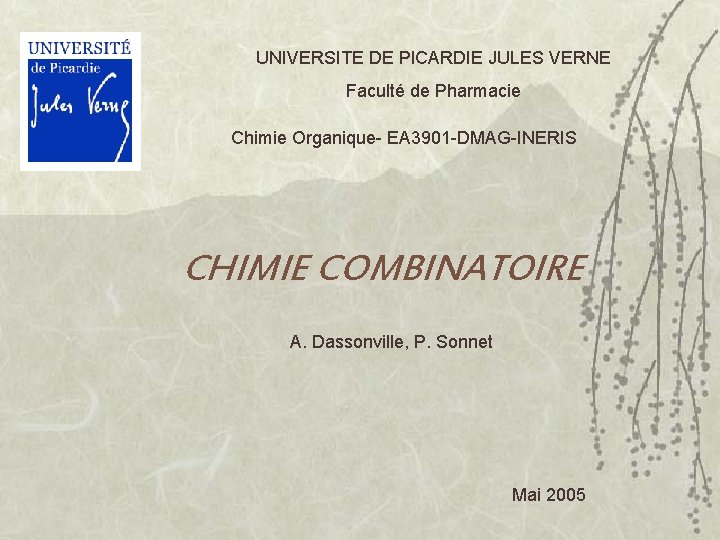 UNIVERSITE DE PICARDIE JULES VERNE Faculté de Pharmacie Chimie Organique- EA 3901 -DMAG-INERIS CHIMIE
