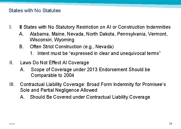 States with No Statutes I. 8 States with No Statutory Restriction on AI or