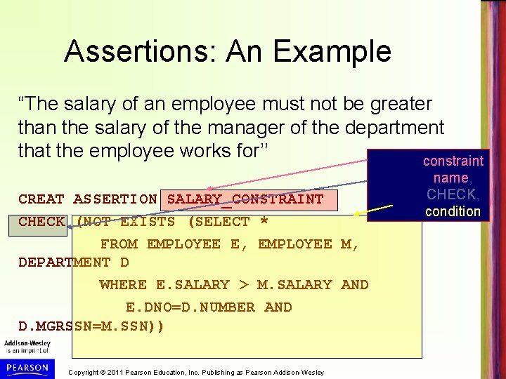 Assertions: An Example “The salary of an employee must not be greater than the