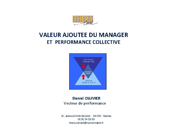 VALEUR AJOUTEE DU MANAGER ET PERFORMANCE COLLECTIVE Daniel OLLIVIER Vecteur de performance 21, avenue