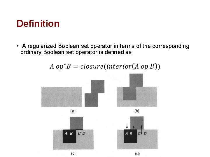 Definition • A regularized Boolean set operator in terms of the corresponding ordinary Boolean