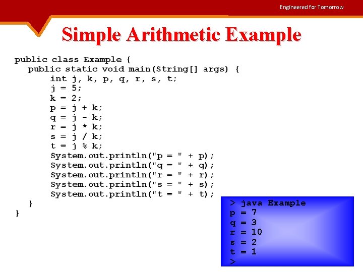 Engineered for Tomorrow Simple Arithmetic Example > p q r s t > java