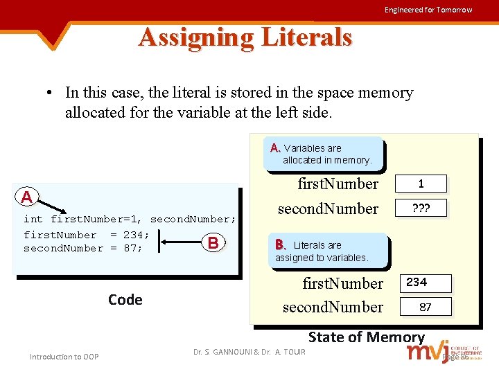 Engineered for Tomorrow Assigning Literals • In this case, the literal is stored in