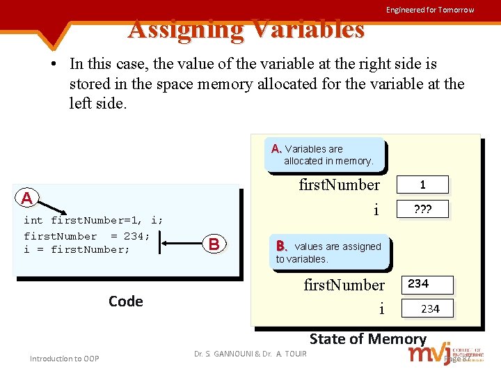 Assigning Variables Engineered for Tomorrow • In this case, the value of the variable