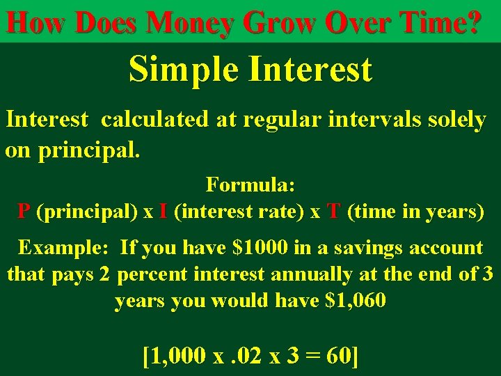 How Does Money Grow Over Time? Simple Interest calculated at regular intervals solely on