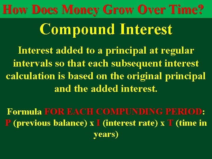 How Does Money Grow Over Time? Compound Interest added to a principal at regular