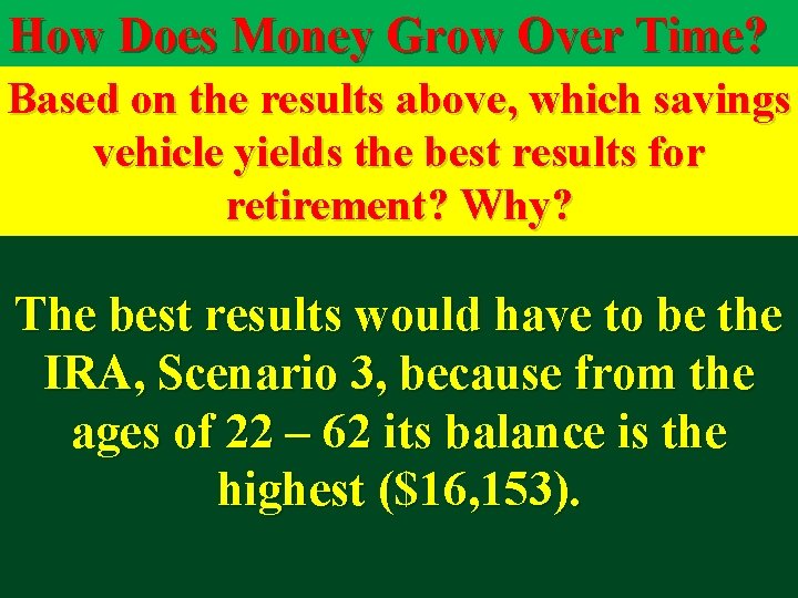 How Does Money Grow Over Time? Based on the results above, which savings vehicle