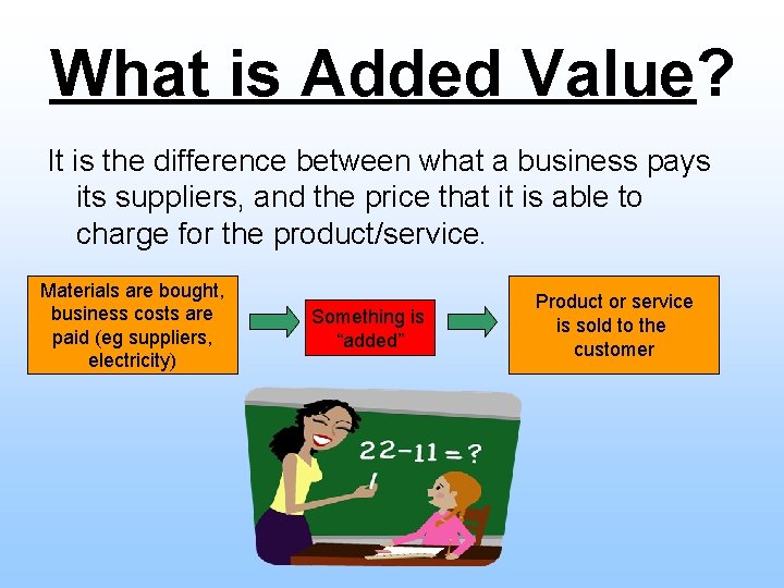 What is Added Value? It is the difference between what a business pays its