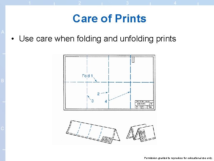 Care of Prints • Use care when folding and unfolding prints Permission granted to