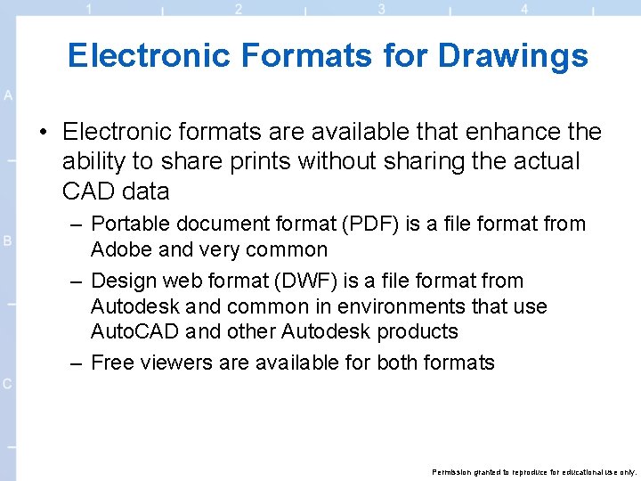Electronic Formats for Drawings • Electronic formats are available that enhance the ability to